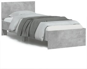 838662 vidaXL Рамка за легло с табла, бетонно сива, 75x190 см инженерно дърво