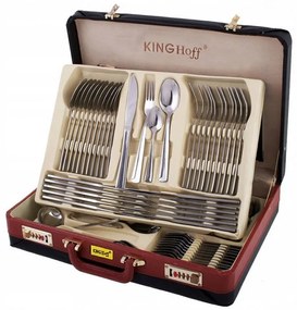 Комплект прибори за хранене Kinghoff KH 3509, 72 части, За 12 човека, Куфар, Неръждаема стомана, Сребрист
