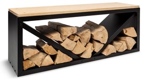 Blumfeldt Kindlewood L Black, стойка за дърво, пейка, 104 × 40 × 35 см, бамбук, цинк