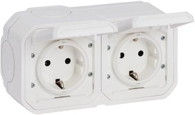 Legrand Контакт шуко ДВОЕН 16А хоризонтален винт. клеми моноблок за открит монтаж цвят Бял IP55 Plexo New  - 069772L