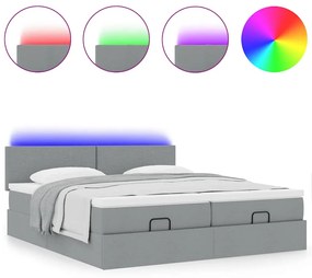 3312829 vidaXL Османска легло с матрак и LED, светлосиво, 200x200 см, плат