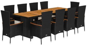 3277523 vidaXL Градински комплект с възглавници 11 части полиратан черен