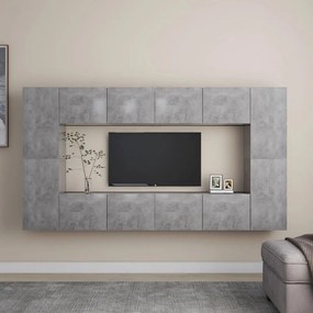 3079089 vidaXL Комплект ТВ шкафове от 8 части, бетонно сиви, инженерно дърво