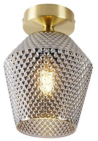 Таванна лампа в стил арт деко месинг с опушено стъкло - Karce