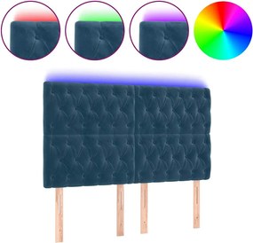 3122818 vidaXL LED горна табла за легло, тъмносиня, 160x7x118/128 см, кадифе