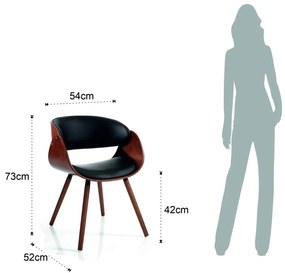 Черен/тъмнокафяв тапициран трапезен стол с подлакътници Visby Evo – Tomasucci