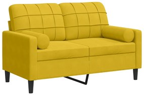 3278215 vidaXL 2-местен диван с декоративни възглавници жълт 120 см кадифе