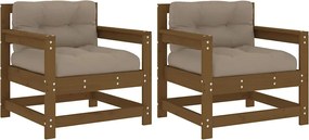 825565 vidaXL Градински столове с възглавници, 2 бр, меденокафяви, бор масив