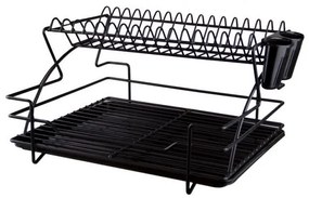 Horecano - Метален сушилник за съдове и прибори на 2 етажа, черен (TB01)