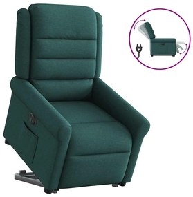 3303340 vidaXL Електрически изправящ реклайнер стол, тъмнозелен, текстил