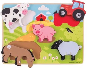 Bigjigs - Дървен пъзел с фигурки - Ферма