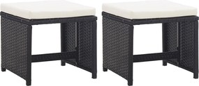 46416 vidaXL Градински табуретки с възглавници, 2 бр, черен полиратан