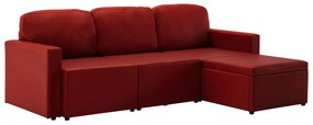 288797 vidaXL 3-местен модулен диван легло, виненочервен, изкуствена кожа