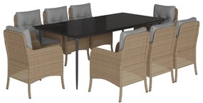 3211982 vidaXL Градински комплект с възглавници, 9 части, бежов полиратан