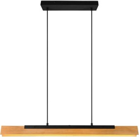 Матово черно LED висящо осветително тяло с дървен абажур Kerala – Trio