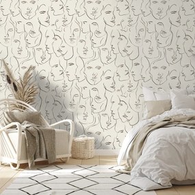 Тапет – Абстрактни рисунки на лица на бежов фон