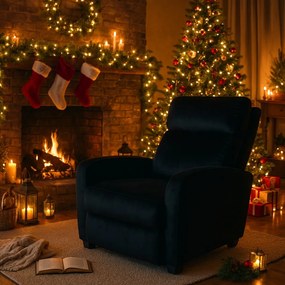 Стилен фотьойл с накланяне от черно кадифе