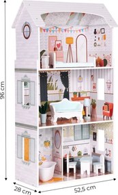 Дървена къща за кукли ALICE - 3 етажа + мебели