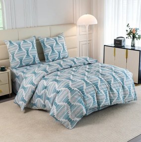 Бяло спално бельо от синтетичен памук с бохо шарка в тюркоазено-сини тонове Ширина: 160 см | Дължина: 200 см