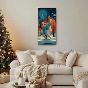 Картина на платно – Колоездач в зимния град