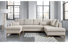 Бежов U-образен разтегателен диван, десен ъгъл Scandic Lagom - Miuform