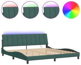 3213802 vidaXL Рамка за легло с LED осветление тъмнозелена 200x200 см кадифе