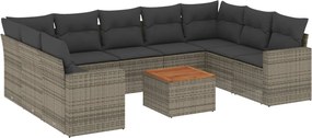 3256599 vidaXL Градински комплект диван с възглавници 10 части сив полиратан