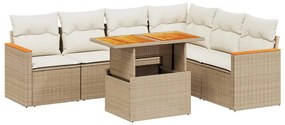 3273095 vidaXL Градински диван с възглавници, 7 части, бежов полиратан