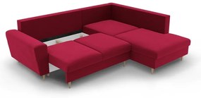 Червен кадифен разтегателен ъглов диван с място за съхранение (десен ъгъл/L форма) Kyoto – Cosmopolitan Design
