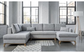 Светлосив U-образен разтегателен диван, ляв ъгъл Scandic Lagom - Miuform