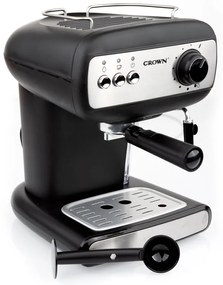Еспресо машина Crown CEM-1525, 850W, 15 bar, 1.2 л, Подгряване на чаши, Пара, Подвижен резервоар, Крема диск, Черен