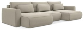 Бежов кадифен разтегателен ъглов диван с място за съхранение (U форма) Kapua – Makamii