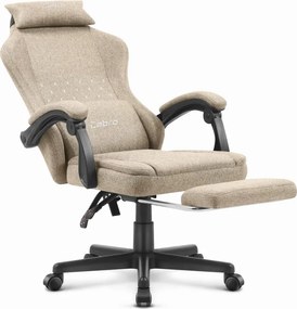 CABRO C503 дизайнерски геймърски стол с подложка за крака, до 150 кг, бежов