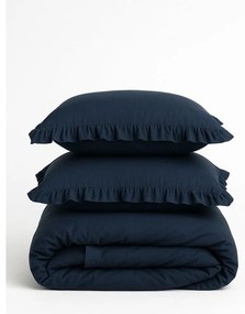 Тъмносиньо единично спално бельо от памук Renforcé 140x200 cm Ruffle Striped – Mila Home Luxury