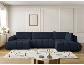 Тъмносин сгъваем/с място за съхранение ъглов диван (десен ъгъл/U форма) Fuji – Bobochic Paris