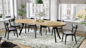 ЕКСПАНСО Дъб Артисан/черни крака - ГОЛЯМА КРЪГЛА МАСА Ø110 РАЗТЕГАТЕЛНА ДО 310 cm С КРАКА Y ЛОФТ/ИНДУСТРИАЛНА