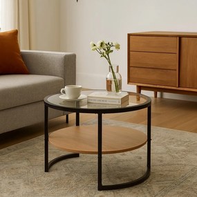 Черна/в естествен цвят кръгла масичка за кафе от декор от дъб ø 68 cm Zanu – Bonami Essentials