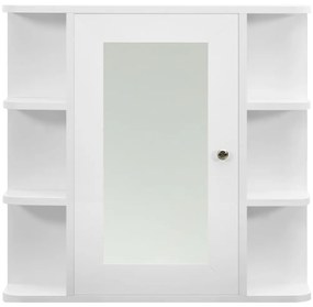 Шкаф с огледало за баня, бял, 66x17x63 см, МДФ