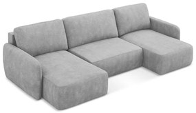 Светлосив шенилов разтегателен ъглов диван с място за съхранение (U форма) Lilo – Makamii