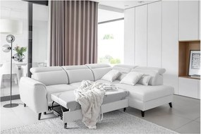 Бял кадифен разтегателен ъглов диван с място за съхранение (десен ъгъл L форма) Noble – ELTAP