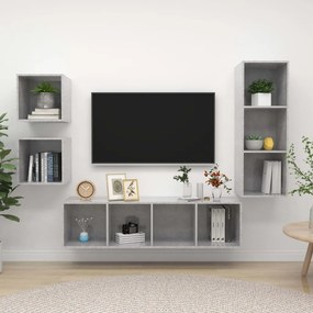 3079776 vidaXL Комплект ТВ шкафове от 4 части, бетонно сив, инженерно дърво