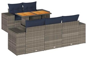 3327330 vidaXL Градински диван с възглавници, 6 части, полиратан, сив