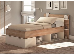 Бяло-естествено единично легло 90x200 cm от декор от дъб с място за съхранение без ламелно дъно Albo – Marckeric