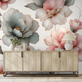 Фототапет – Елегантни пастелни цветя с листа