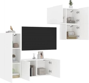 3216428 vidaXL ТВ стенни модули, 4 части, бели, инженерно дърво
