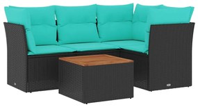 3255952 vidaXL Градински комплект диван с възглавници 5 части черен полиратан