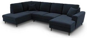 Тъмносин кадифен разтегателен ъглов диван с място за съхранение (ляв ъгъл/U форма) Kyoto – Cosmopolitan Design