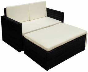42834 vidaXL Градински комплект с възглавници, 2 части, черен полиратан
