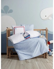 Бяло-синьо памучно детско спално бельо с включен долен чаршаф, 4 части 100x150 cm Miniyo – Mijolnir