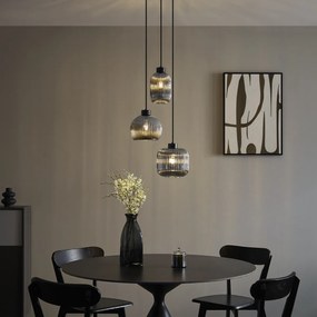 Дизайнерска висяща лампа черна с димно стъкло 3 светлини - Ana